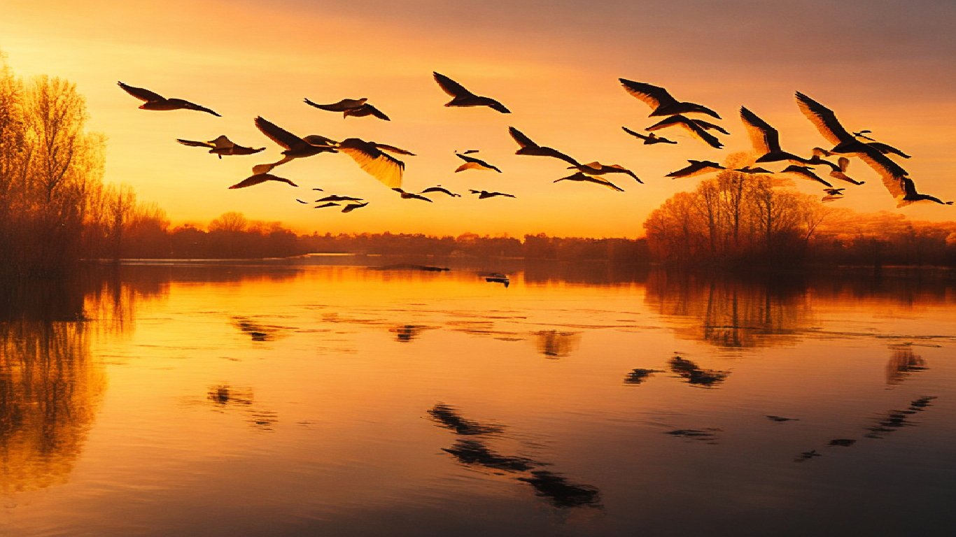 Autumn Geese V-Formation Flight