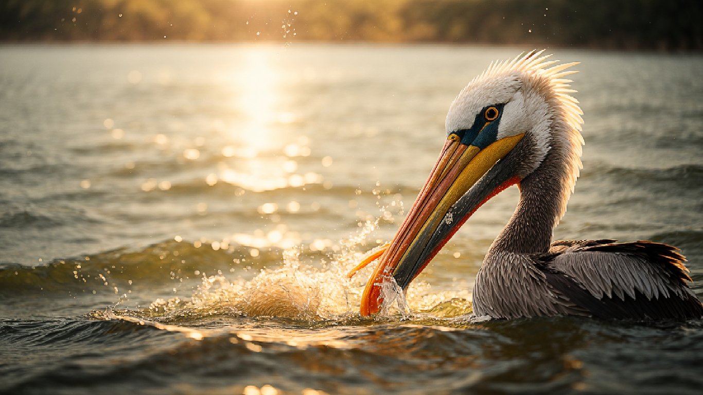 Sunny Catch Pelican Fishing in Bright Light