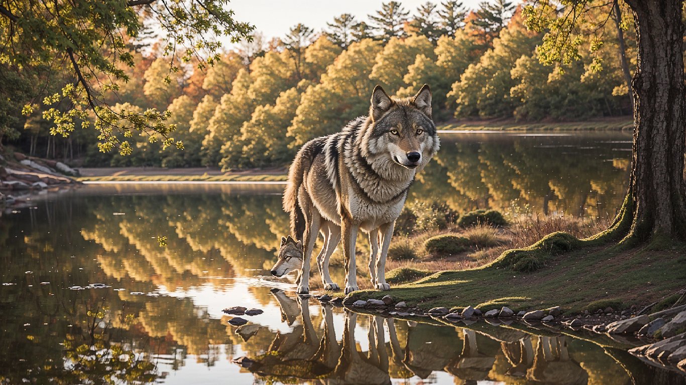 Autumn Reflection: Wolf by the Lake