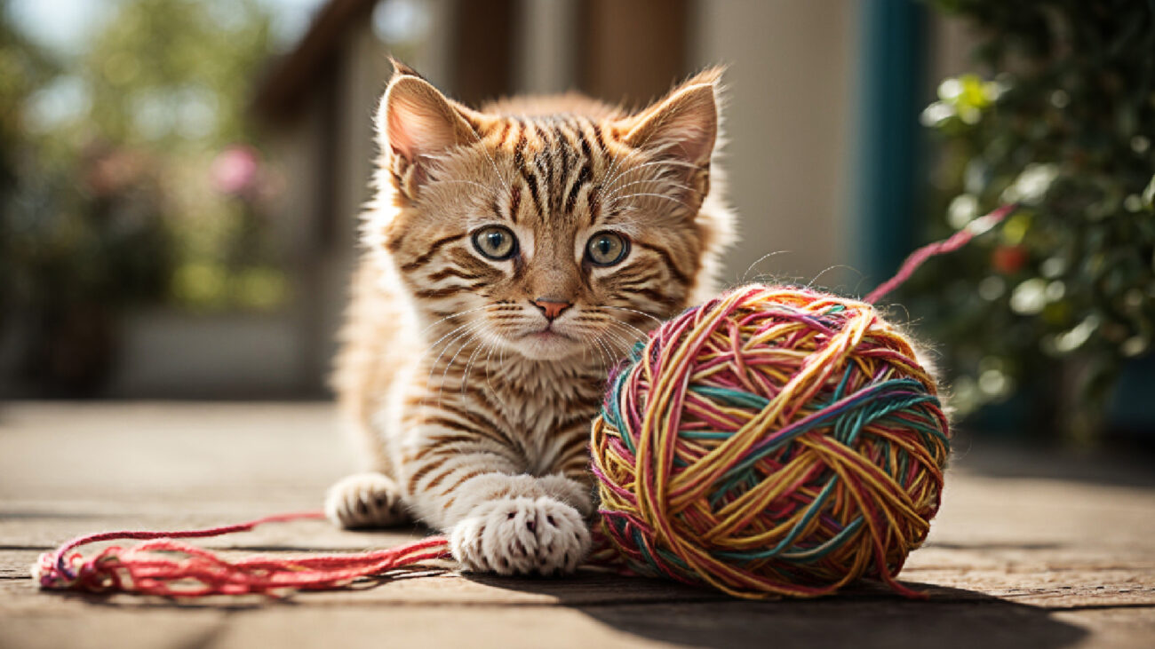 Sunny Day Yarn Chase: Playful Kitten Adventure