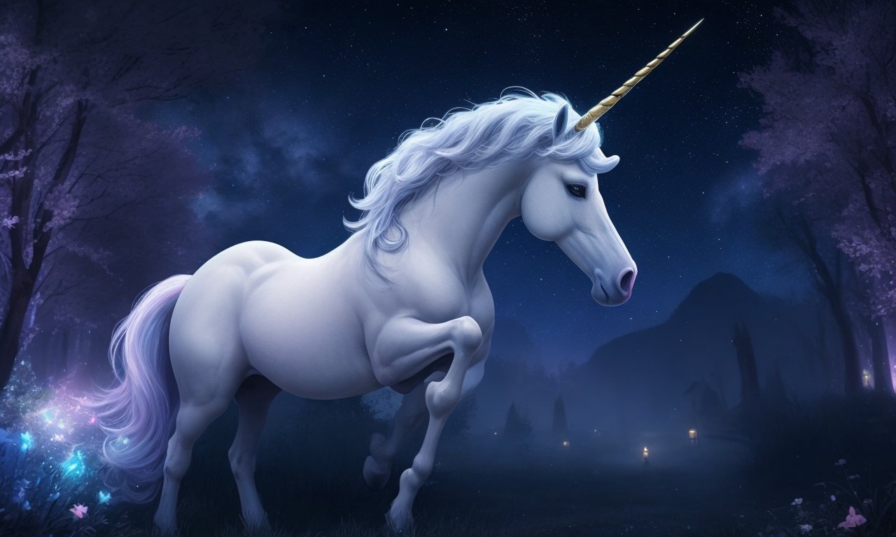 An enchanting Unicorn in a starry night